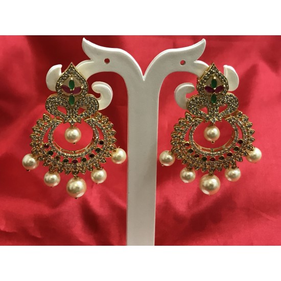 Multi stone Chandbali  jhumkhas 