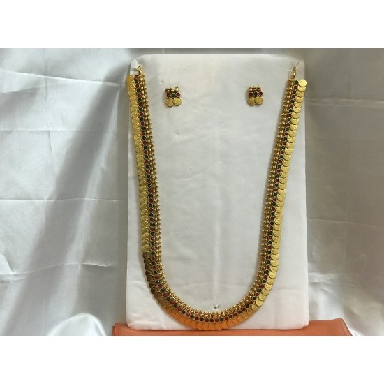 Traditional Kasu Mala Long Chain with Ear Rings