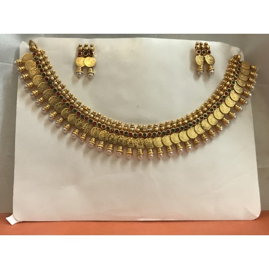 Traditional Kasu Mala Neckset with Ear Rings