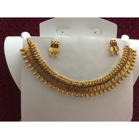Traditional Kasu Mala Neckset with Ear Rings