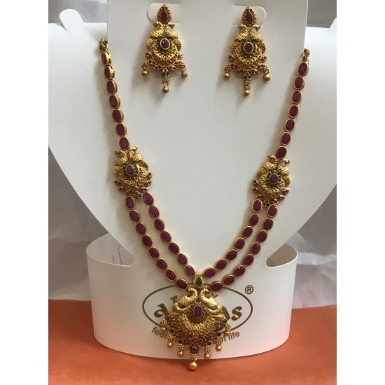 Beautiful Peacock Design Red Stones Jewellery Set