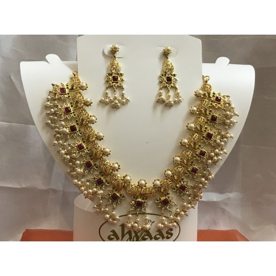 Gold Coated Lorial Drops Multi Stones Neckset