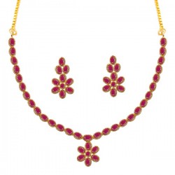 RED STONE NECK SET WITH FLOWER PENDENT 