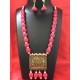 pink colour silk thread jewellery set 