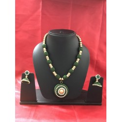 Green  colour silk thread jewellery set