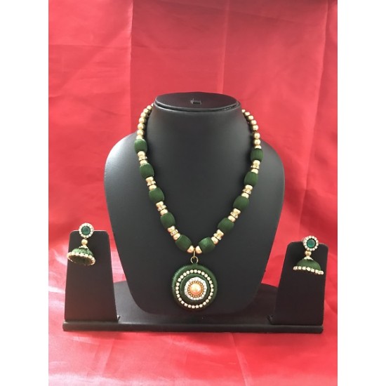 Green  colour silk thread jewellery set