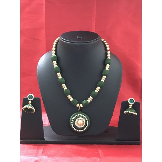 Green  colour silk thread jewellery set