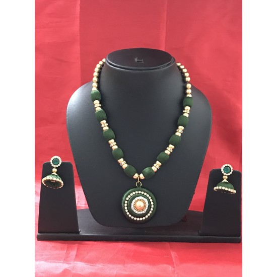 Green  colour silk thread jewellery set