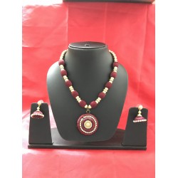 MAROON  colour silk thread jewellery set