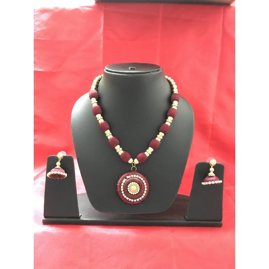 MAROON  colour silk thread jewellery set