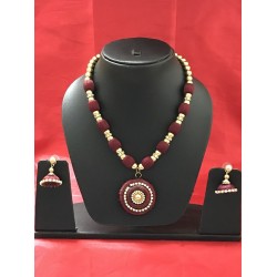 MAROON  colour silk thread jewellery set