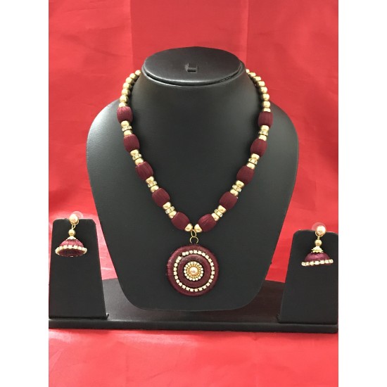 MAROON  colour silk thread jewellery set