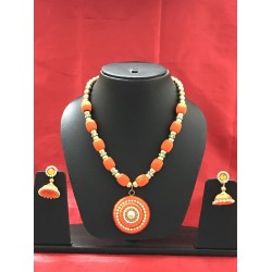 Orange colour silk thread jewellery set