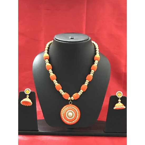 Orange colour silk thread jewellery set