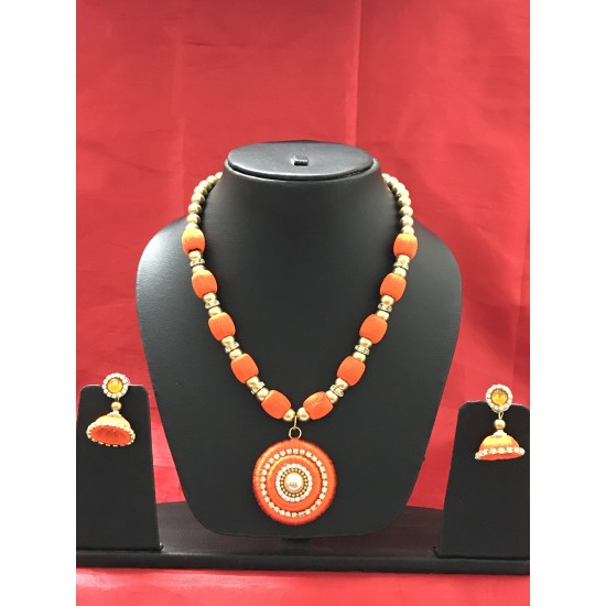 Orange colour silk thread jewellery set