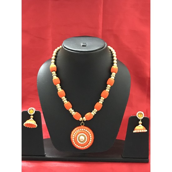 Orange colour silk thread jewellery set