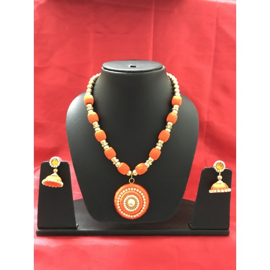 Orange colour silk thread jewellery set