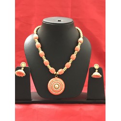 peach  colour silk thread jewellery set