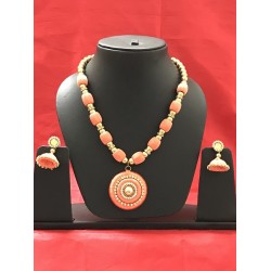 peach  colour silk thread jewellery set