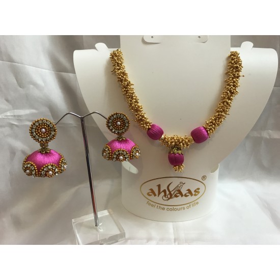 Gold Loreal  Silk Thread Necklace With Bead Cap