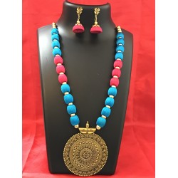 PINK AND BLUE COMBO SILK THREAD JEWELLERY SET 