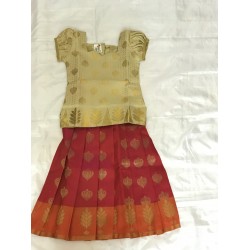 Pink Orange Double Shade Soft Silk Pattu Pavadai/Sattai/Pattu lahenga