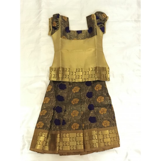Pattu Pavadai Soft Silk Violet and Golden for Kids/Baby Girls