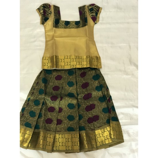 Purple and Green Flowers Design Pattu Pavadai/Pattu Lahenga