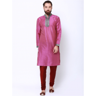 Pink Striped Straight Kurta