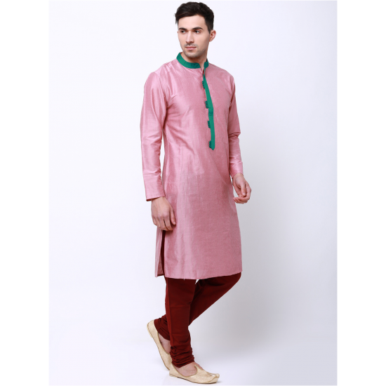 Pink Woven Design Straight Kurta