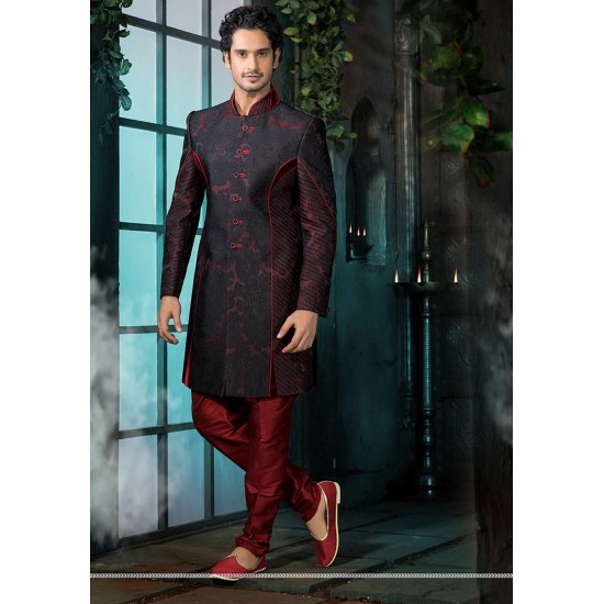 Gray Art Work Designer Men's Kurta Pajama with Hand Work