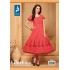  Peach colour Anarkali kurthi with Red Embroidery.