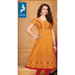 Beautiful Mustard Yellow colour Anarkali kurthi with Red colour Embroidery Work