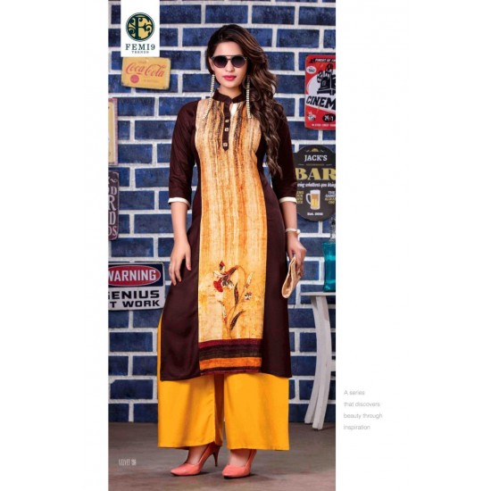 BROWN PRINTED  KURTI PALAZZOS SET 