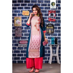 SOLID GREEN  PRINTED  KURTI PALAZZOS SET 