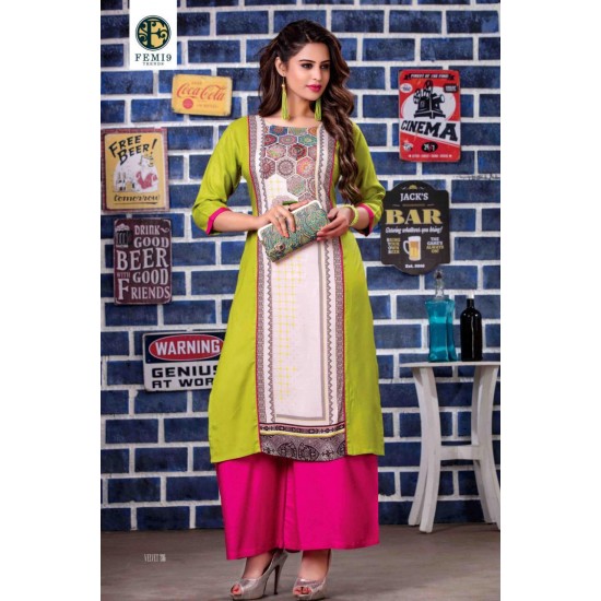 GREEN  PRINTED TRENDY KURTI PALAZZOS SET 