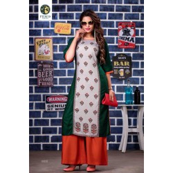 WOMEN GREEN ORANGE COMBO KURTI PALAZZO  SET