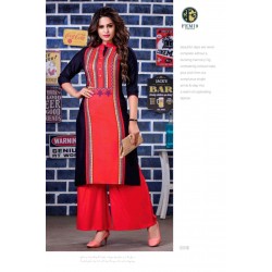WOMEN NAVY BLUE AND RED COMBO KURTI PALAZZOS SET