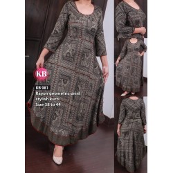 RAYON GEOMETRIC PRINTED FULL LENGTH KURTHI