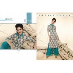 Sandalwood  & Blue Colour Printed Kurthi with Embroidered Plazzos