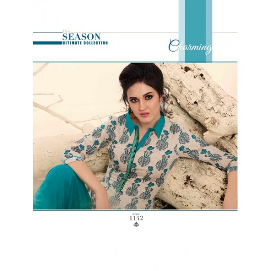 Sandalwood  & Blue Colour Printed Kurthi with Embroidered Plazzos