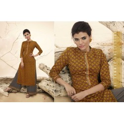 Brown Colour Printed Kurthi with Embroidered Plazzos