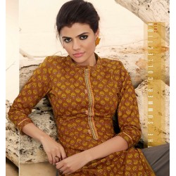 Brown Colour Printed Kurthi with Embroidered Plazzos