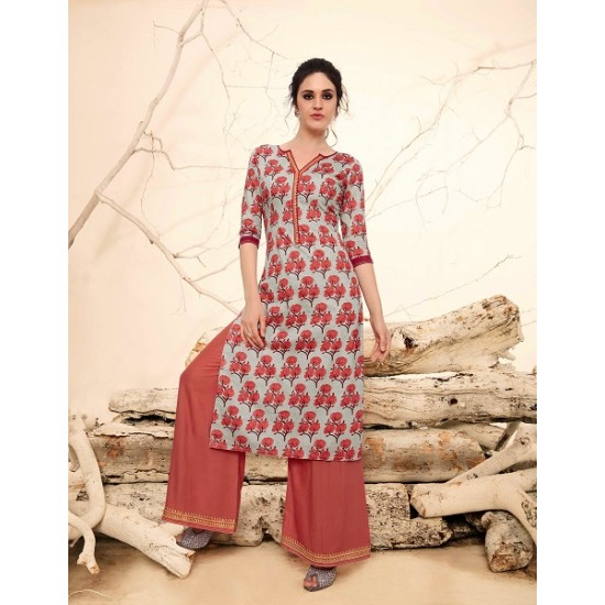 Beautiful Flower Printed Kurthi with Embroidered Plazzos