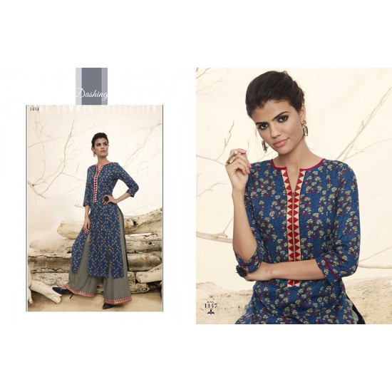 Royal Blue Colour Printed Kurthi with Embroidered Plazzos