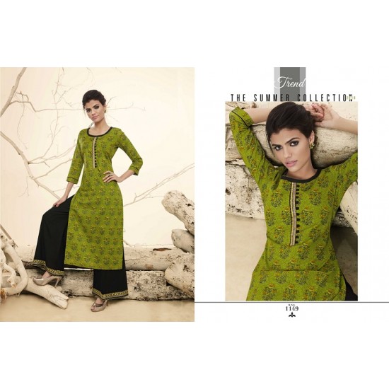 LIGHT Green Colour  Printed Kurthi with Embroidered Plazzos