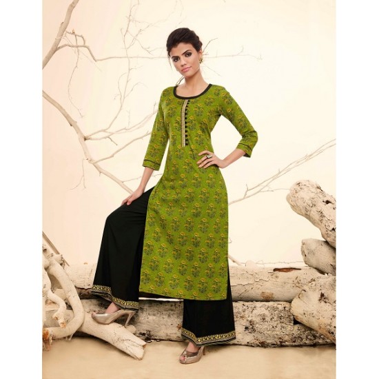 LIGHT Green Colour  Printed Kurthi with Embroidered Plazzos