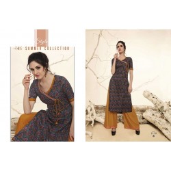 Navy Blue Printed Kurthi with Embroidered Plazzos