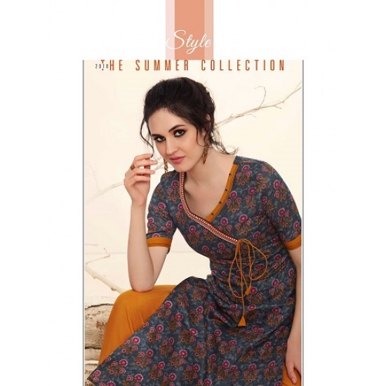 Navy Blue Printed Kurthi with Embroidered Plazzos