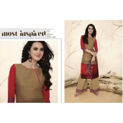 Sandalwood & Red Colour Printed Kurthi with Embroidered Plazzos